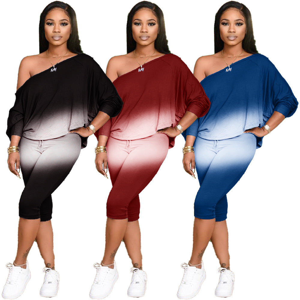 Oblique Shoulder Plus Size Women's Two-Piece Suit