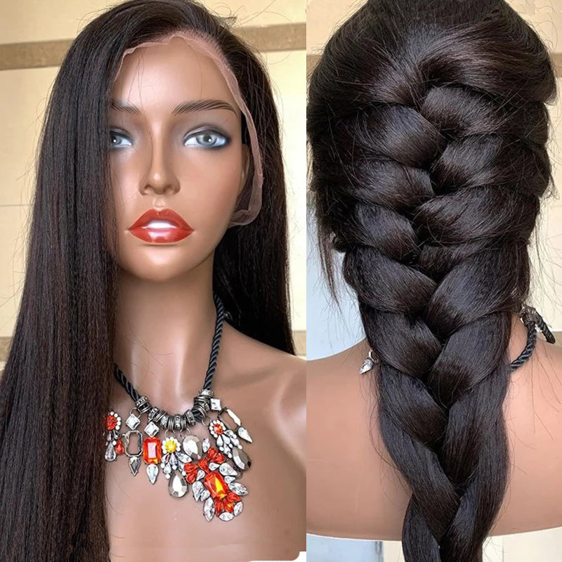 Peluca Peluca esponjosa de seda de alta temperatura de cabello largo y recto negro de punto medio