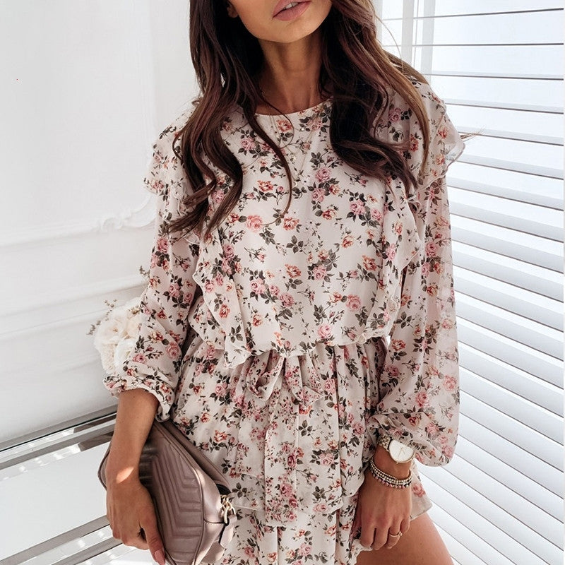 Women Print Casual Long Sleeve Floral  Party Dress