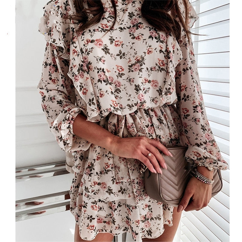 Women Print Casual Long Sleeve Floral  Party Dress