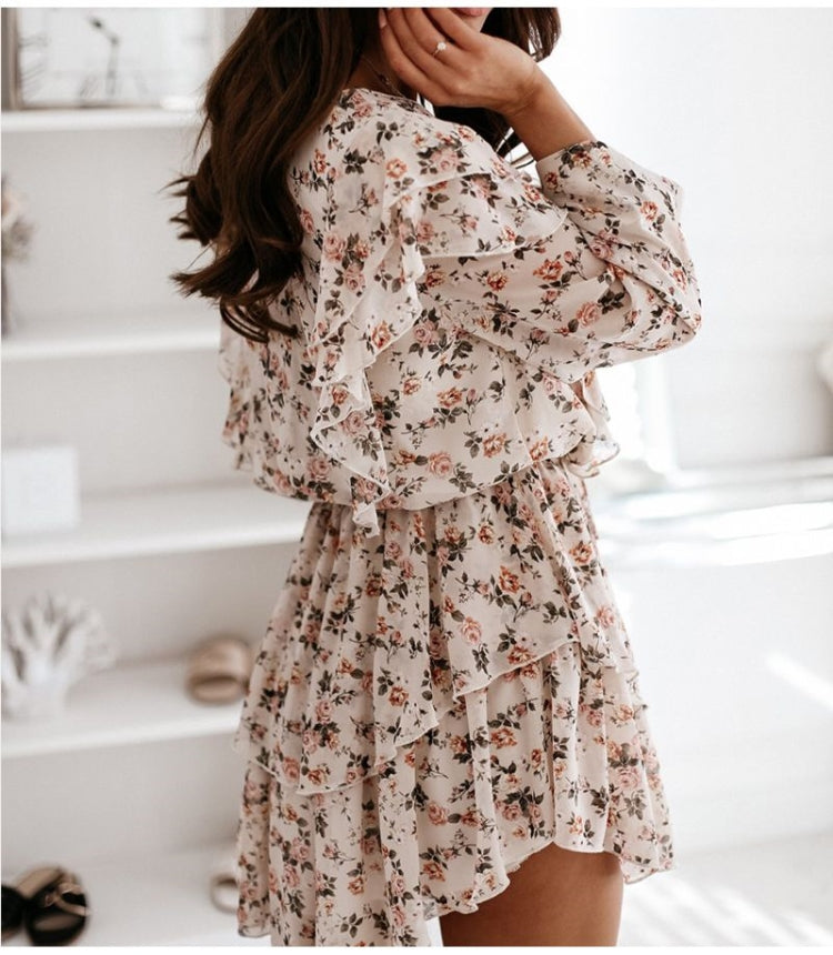 Women Print Casual Long Sleeve Floral  Party Dress