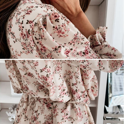 Women Print Casual Long Sleeve Floral  Party Dress