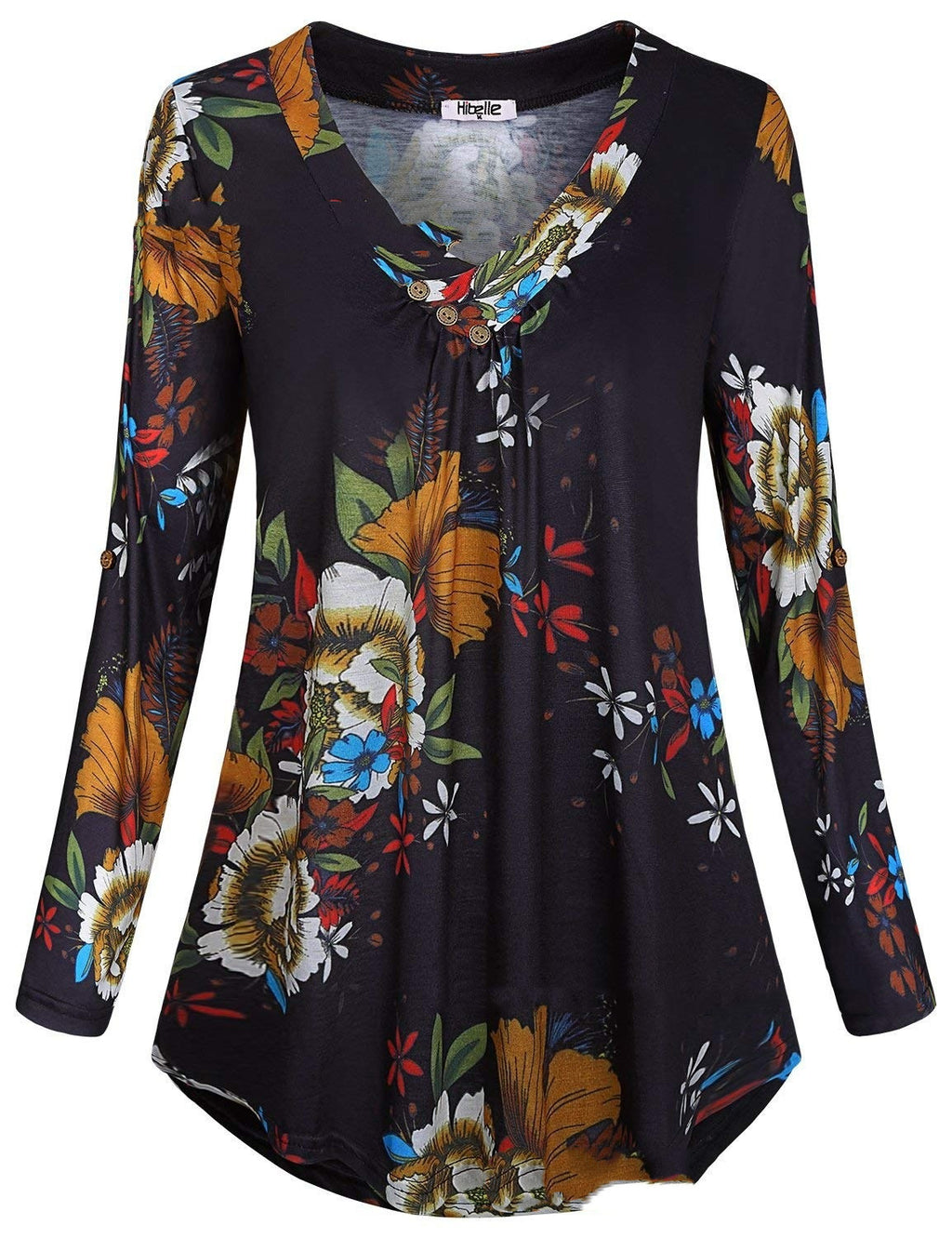 Camiseta de manga larga con cuello en V estampada para mujer de talla grande