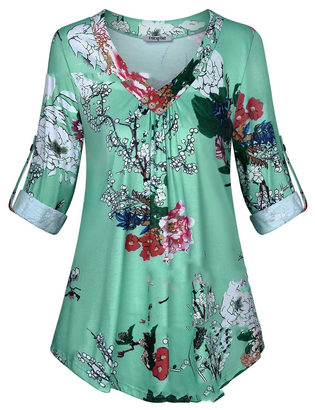 Camiseta de manga larga con cuello en V estampada para mujer de talla grande