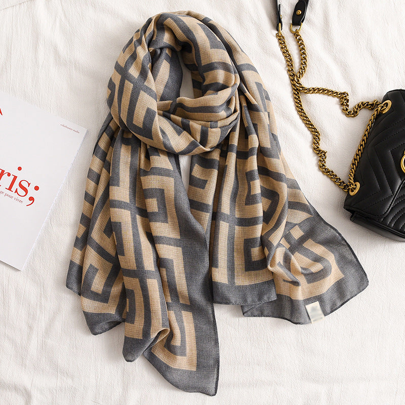 Foulard en soie multifonctionnel en coton et lin imprimé