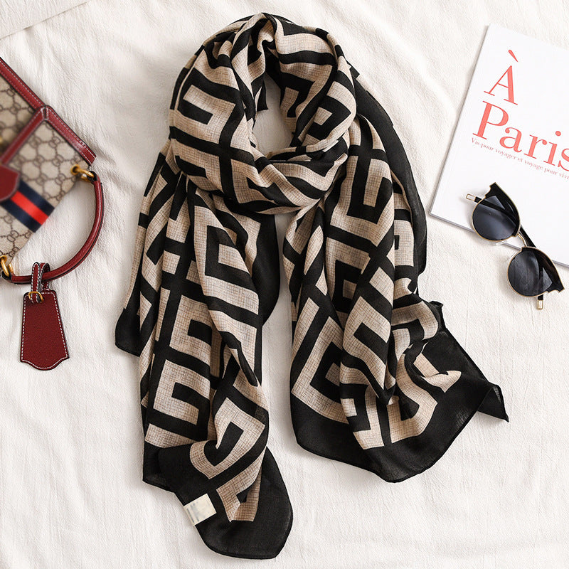 Foulard en soie multifonctionnel en coton et lin imprimé