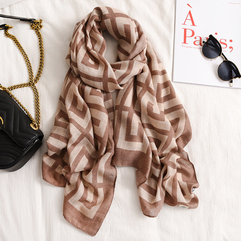 Foulard en soie multifonctionnel en coton et lin imprimé