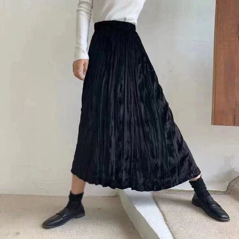 Jupe trapèze à volants en velours taille haute