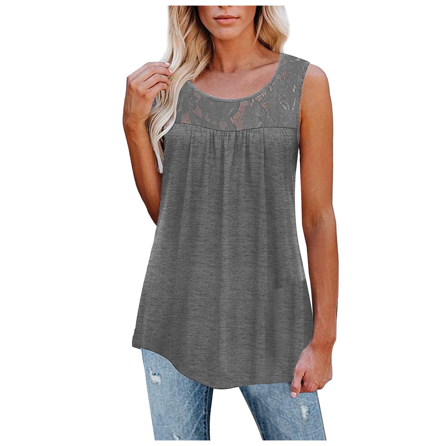 Camiseta sin mangas suelta con cuello redondo para mujer