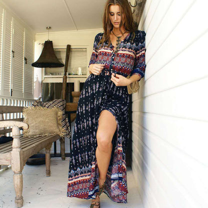 Women Bohemian Print Beach Dress