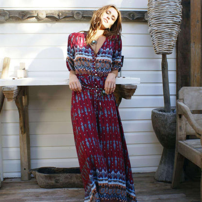 Women Bohemian Print Beach Dress