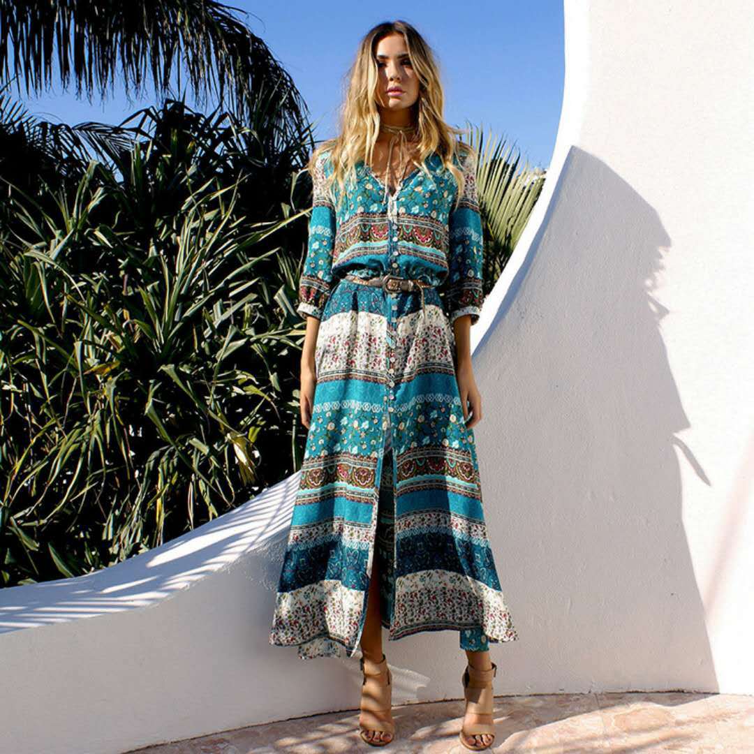 Women Bohemian Print Beach Dress