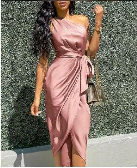 Women Slanting Shoulders Irregular Straps Dress