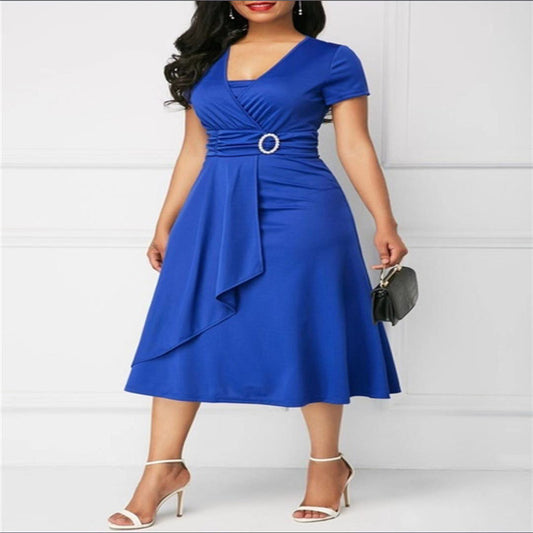 Short Sleeve V-Neck Evening Dress