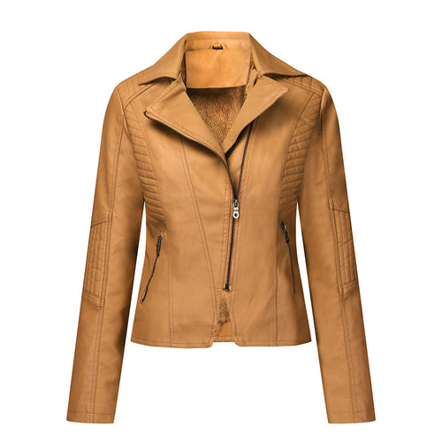 Veste en cuir en peluche pour femme Oblique Zipper Veste courte pour femme Veste décontractée