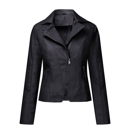 Chaqueta de cuero de felpa para mujer Chaqueta corta con cremallera oblicua para mujer Chaqueta informal