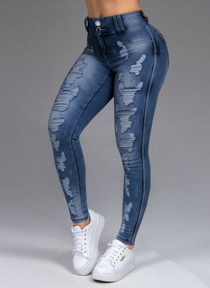 Women Ripped Holes Thin Stretch Jeans