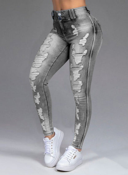 Women Ripped Holes Thin Stretch Jeans