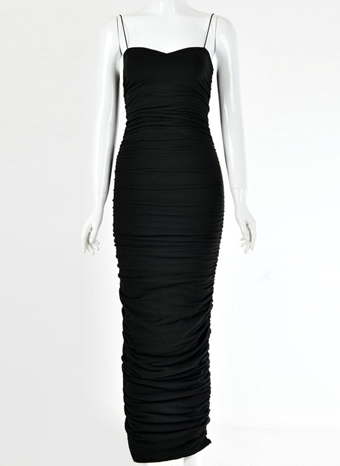 Vestido midi sin mangas con cuello bajo