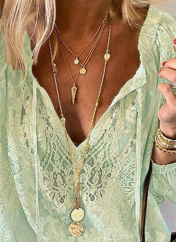 Women's Loose Printed Solid Color Lace Shirt