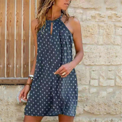 Women's Sexy Sling Hanging Neck Print Dress