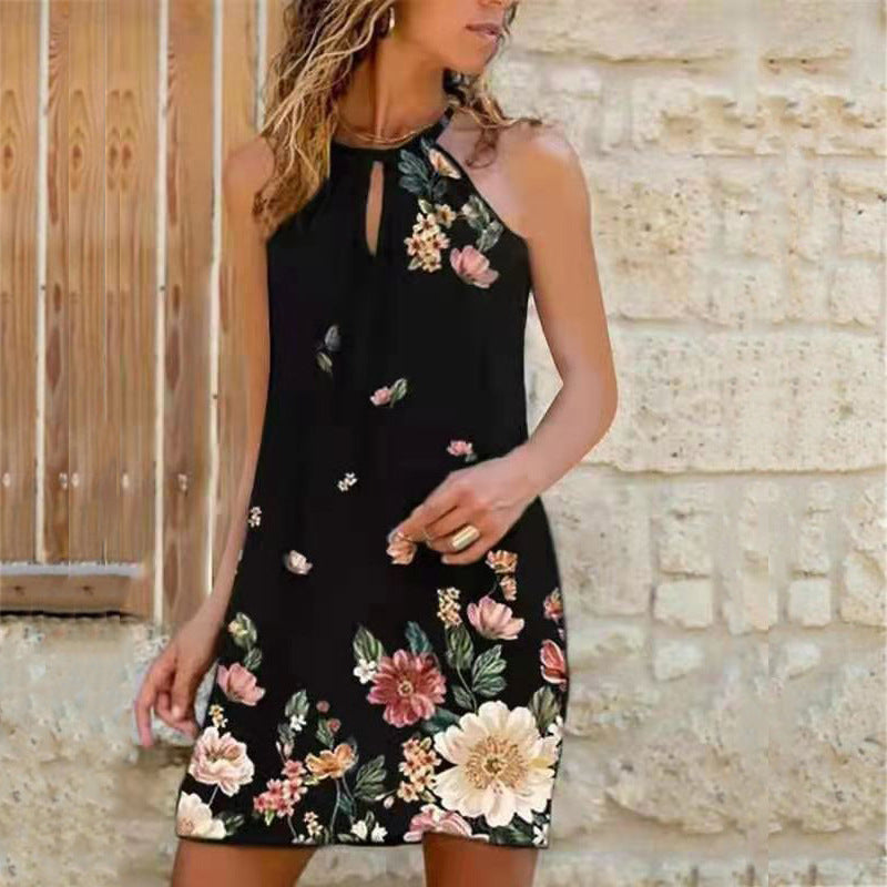 Women's Sexy Sling Hanging Neck Print Dress