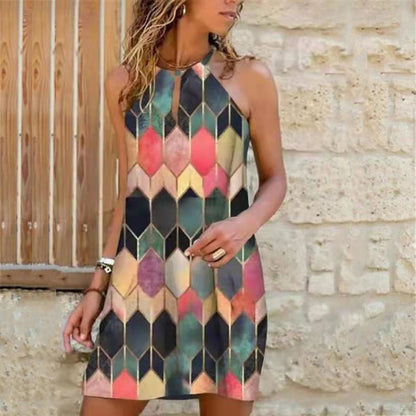 Women's Sexy Sling Hanging Neck Print Dress