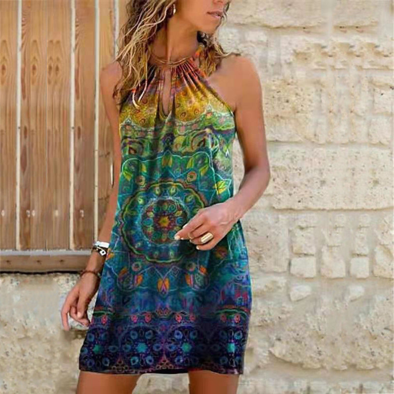 Women's Sexy Sling Hanging Neck Print Dress