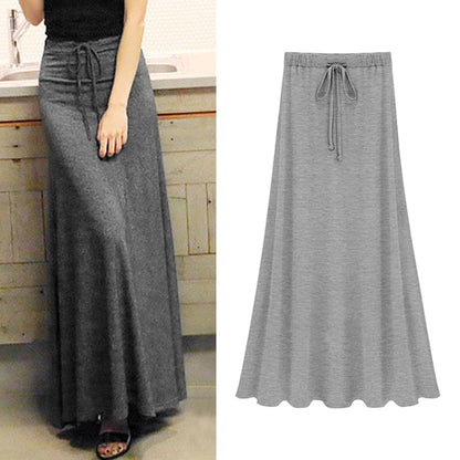 Large A-Line Skirt, High-Waisted Skirt, Slit Long Skirt, Over-The-Knee Skirt