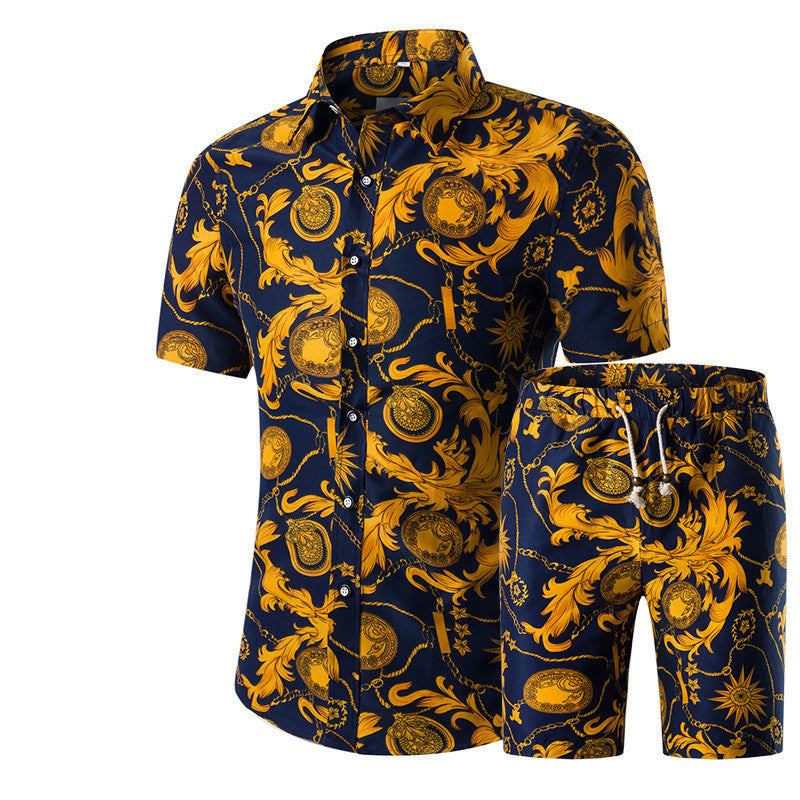 Short-Sleeved Floral Shirt Shorts A Set Of Cross-Border Men'S Beachwear Floral Sports