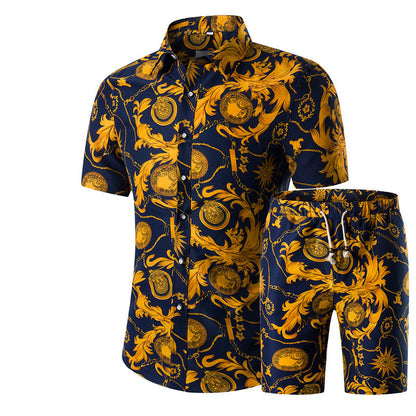 Short à manches courtes à fleurs Un ensemble de vêtements de plage transfrontaliers pour hommes Floral Sports