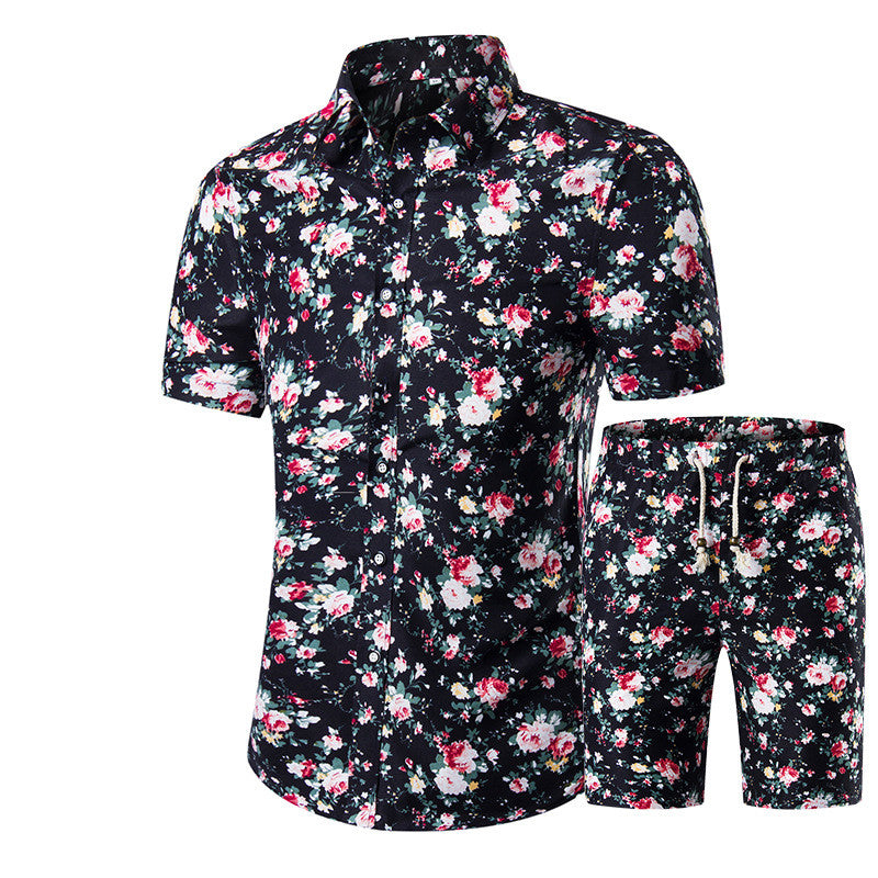 Short-Sleeved Floral Shirt Shorts A Set Of Cross-Border Men'S Beachwear Floral Sports