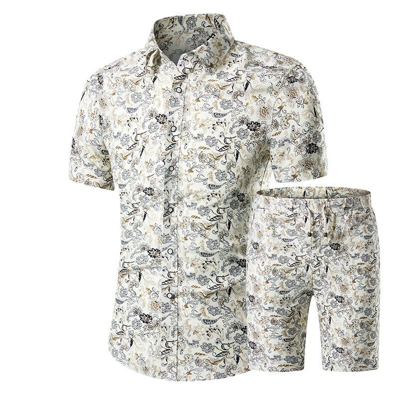 Short-Sleeved Floral Shirt Shorts A Set Of Cross-Border Men'S Beachwear Floral Sports