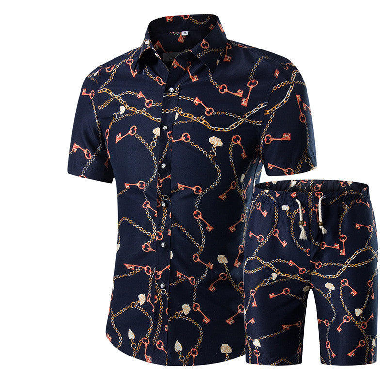 Short-Sleeved Floral Shirt Shorts A Set Of Cross-Border Men'S Beachwear Floral Sports