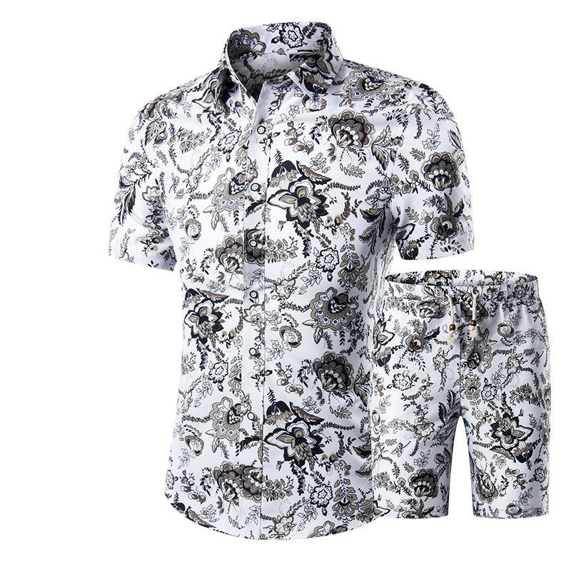 Short-Sleeved Floral Shirt Shorts A Set Of Cross-Border Men'S Beachwear Floral Sports