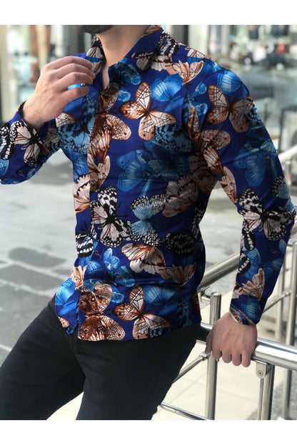 Men's Printed Shirt Casual Long-Sleeved Shirt