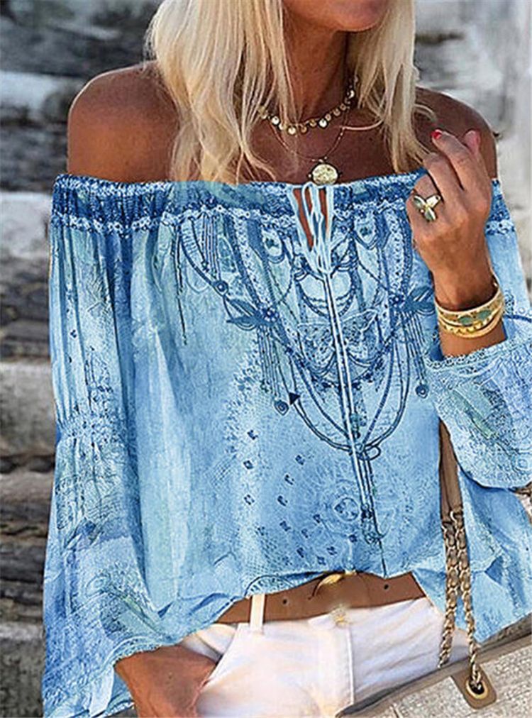 Chemise en mousseline imprimée à une ligne et à manches évasées et col en V
