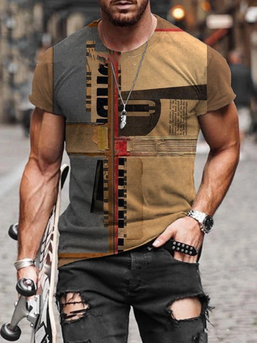 Men's Round Neck Retro Print Casual Short Sleeves