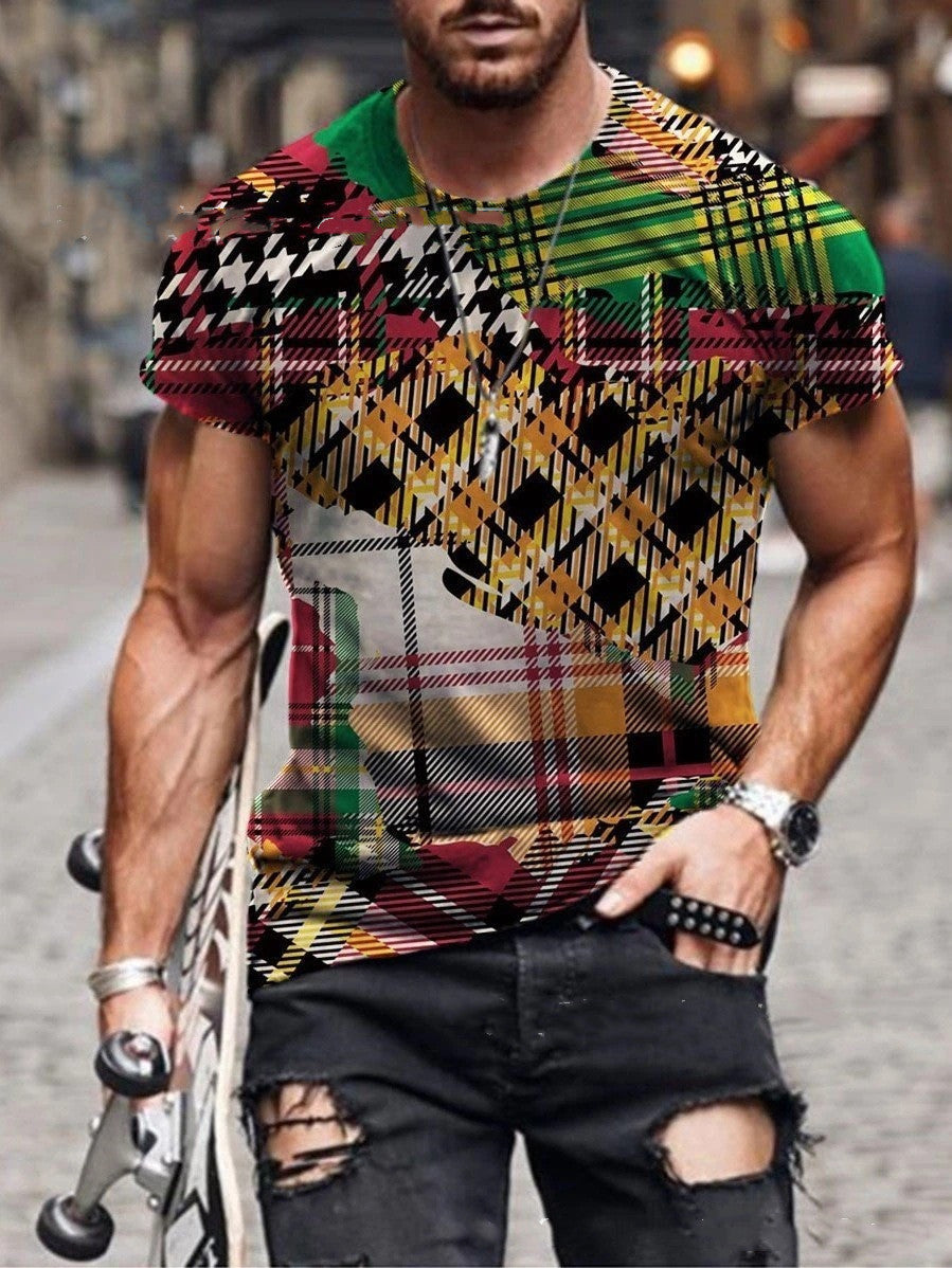 Men's Round Neck Retro Print Casual Short Sleeves