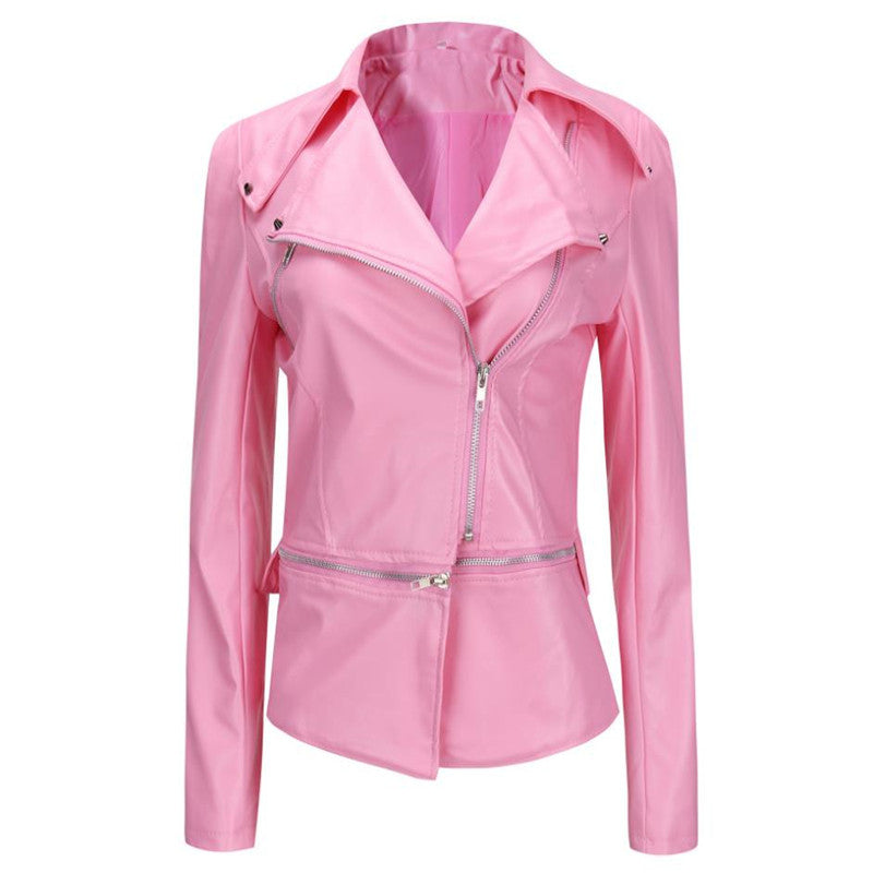 Veste en cuir de moto coupe slim pour femme avec fermeture éclair
