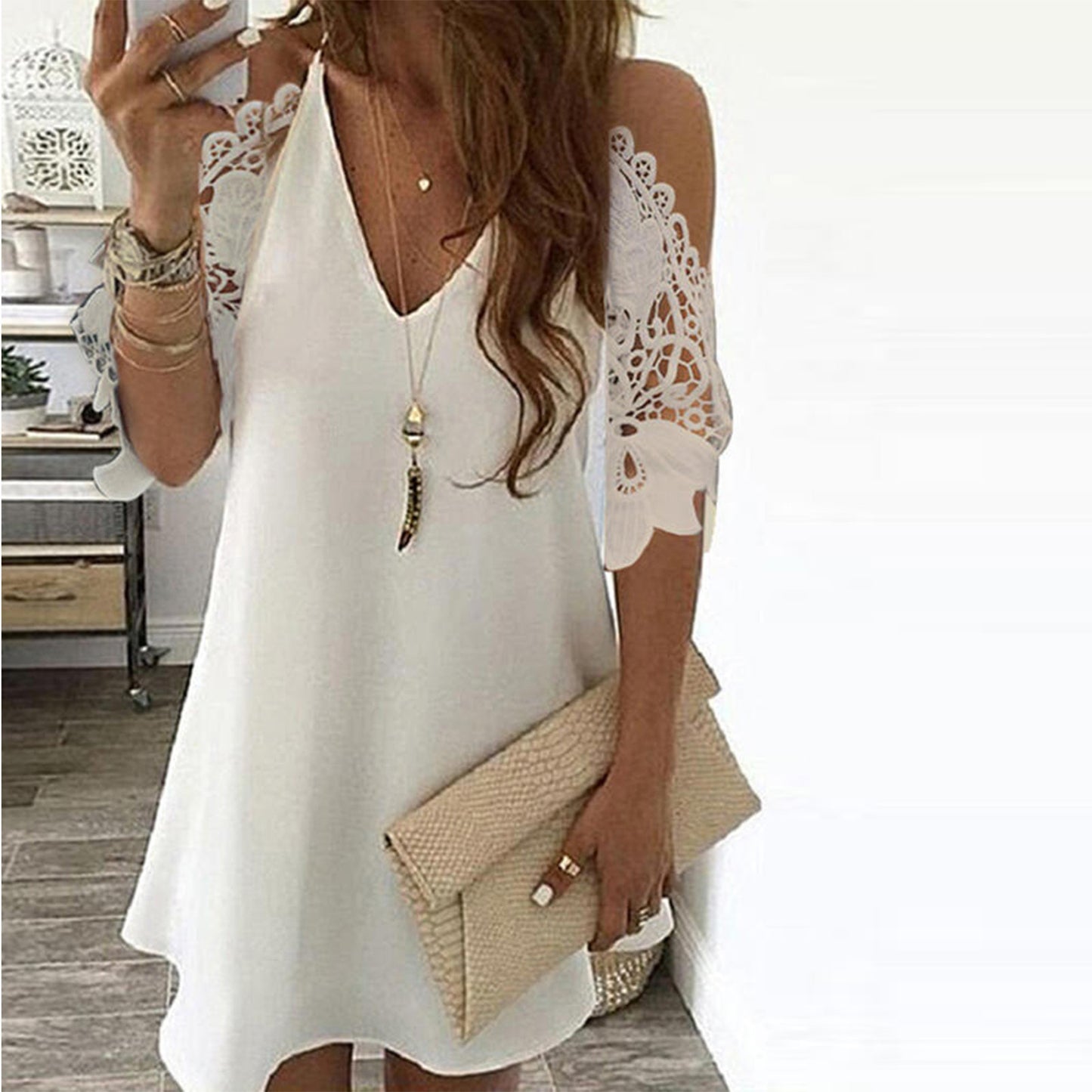 Casual Dress With Sling Cutout Sleeves