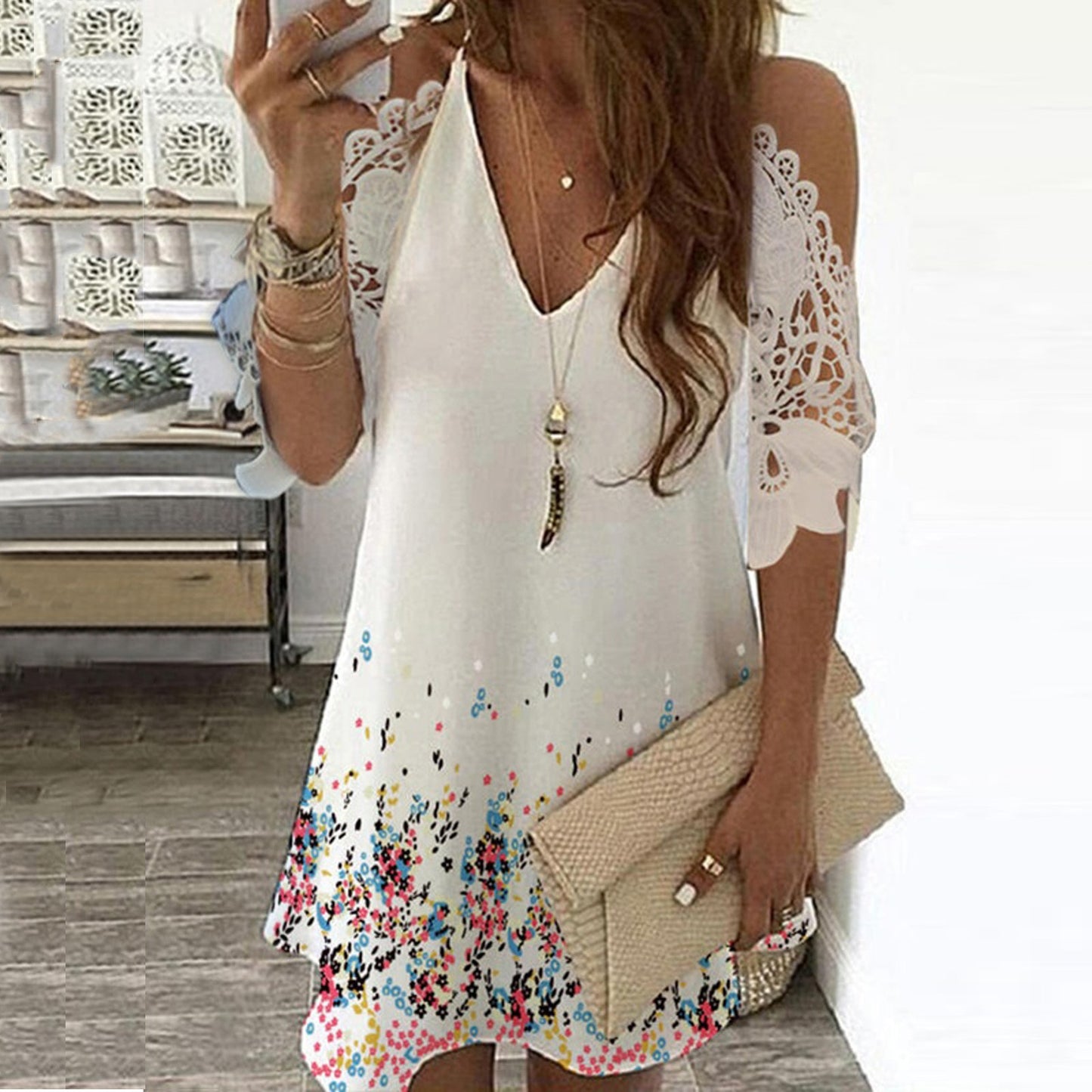 Casual Dress With Sling Cutout Sleeves