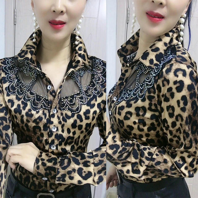 Women's Long-sleeved Bottoming Shirt Western Style Lace Stitching Chiffon Shirt