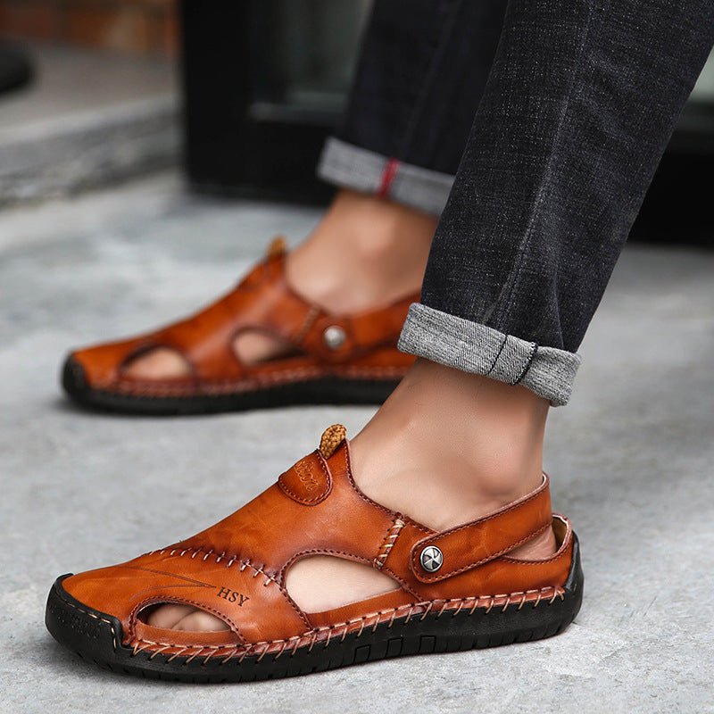 Sandalias romanas de cuero genuino para hombres