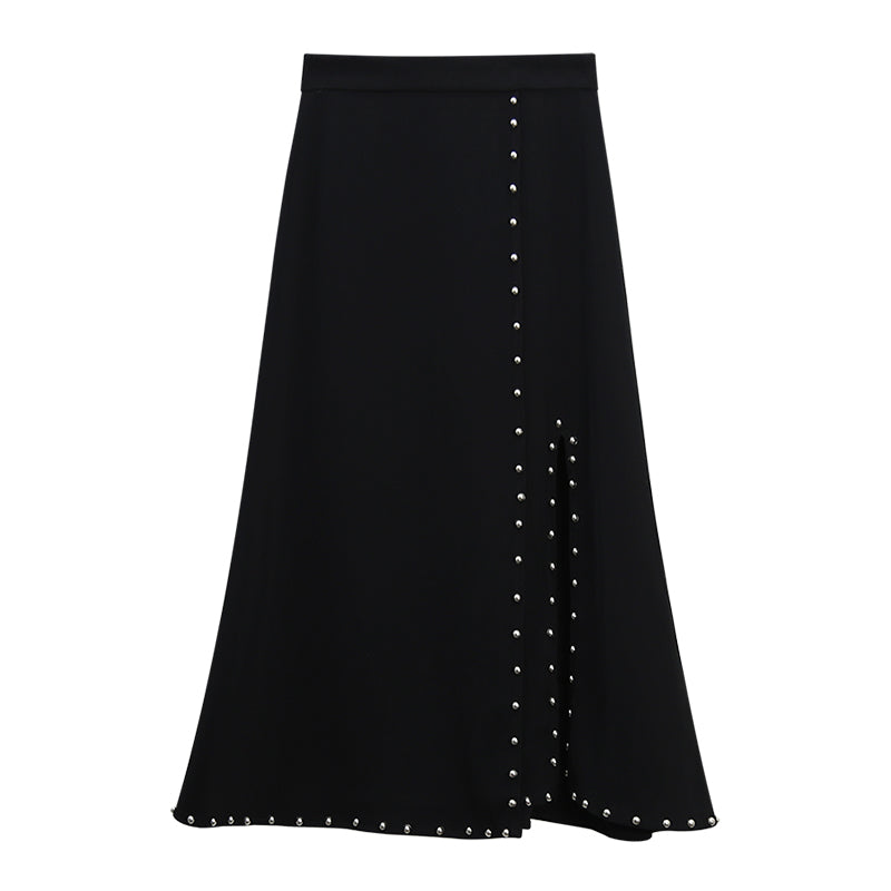 Product Half-length Skirt Design Sense Niche Rivet Over-knee Mid-length Skirt High-waist Slit Long Skirt