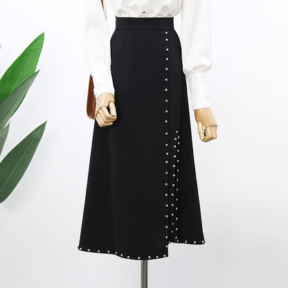 Product Half-length Skirt Design Sense Niche Rivet Over-knee Mid-length Skirt High-waist Slit Long Skirt