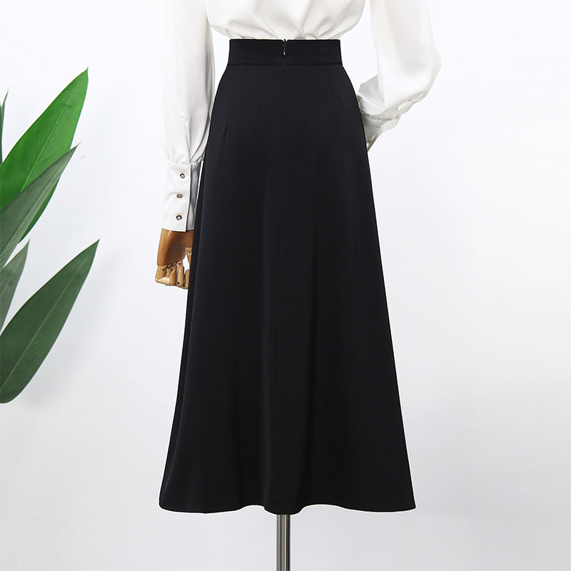 Product Half-length Skirt Design Sense Niche Rivet Over-knee Mid-length Skirt High-waist Slit Long Skirt