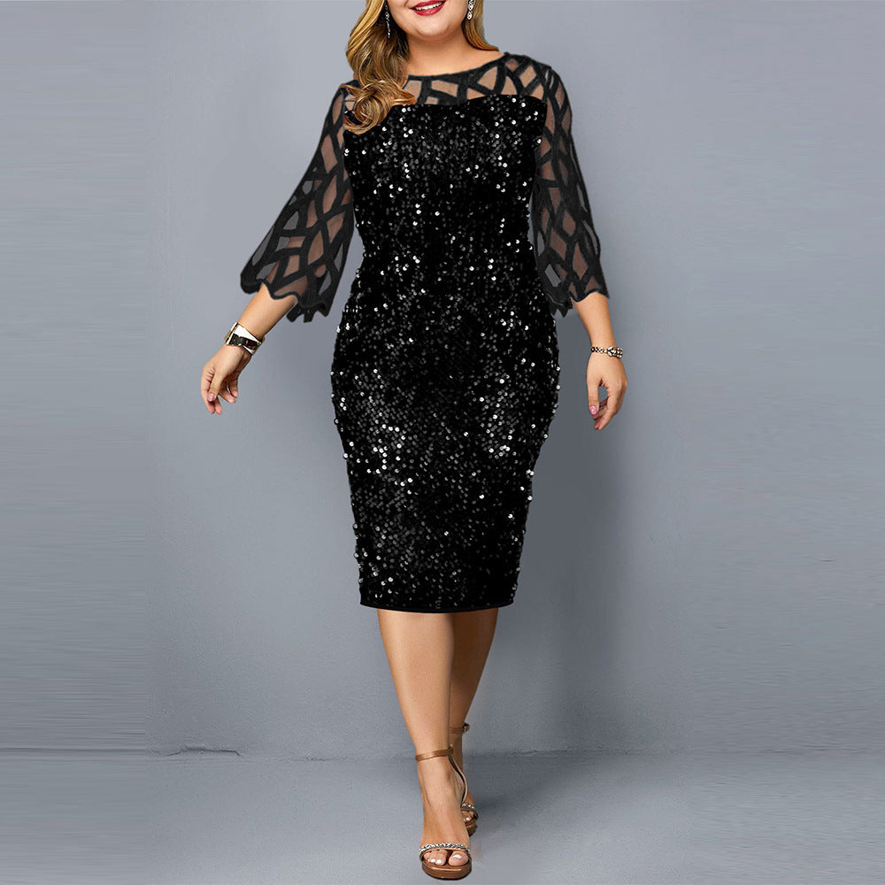 Robes de soirée Robe de boîte de nuit pour femmes grande taille à sequins