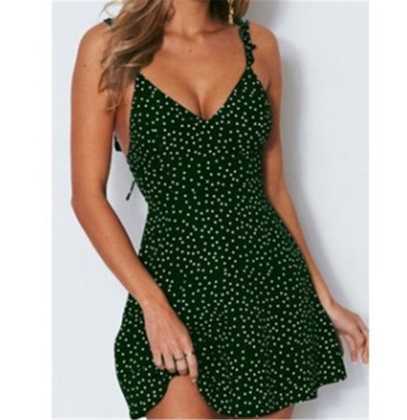 Robe sans manches à col en V et jupe à bretelles