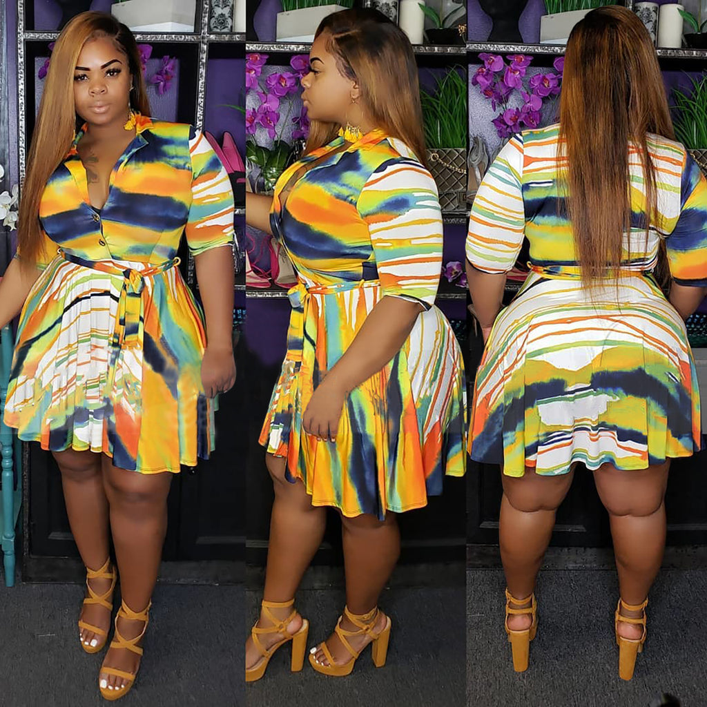 Robe pour femme avec imprimé à rayures de couleur irrégulière